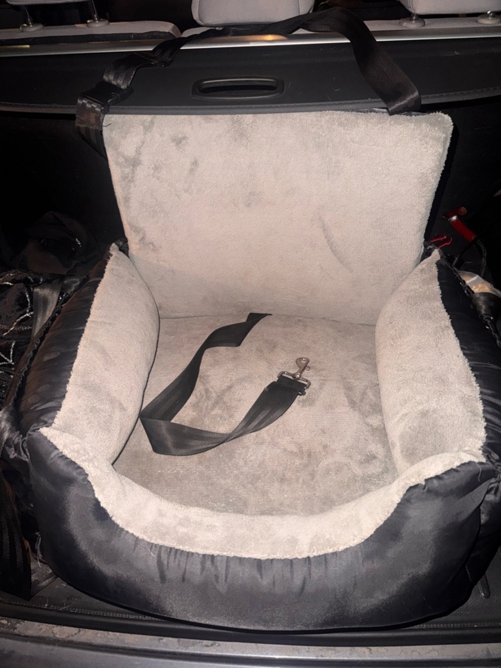 Plush Gray & Black Pet Booster Seat with Safety Strap